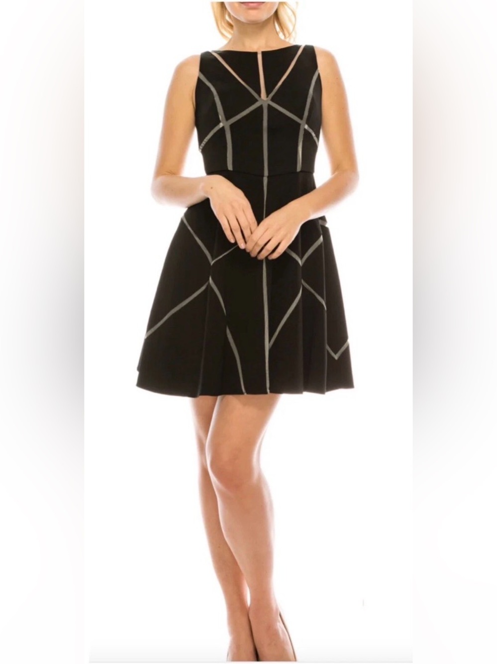Aidan Mattox Sleeveless Geometric Mesh Party Dress